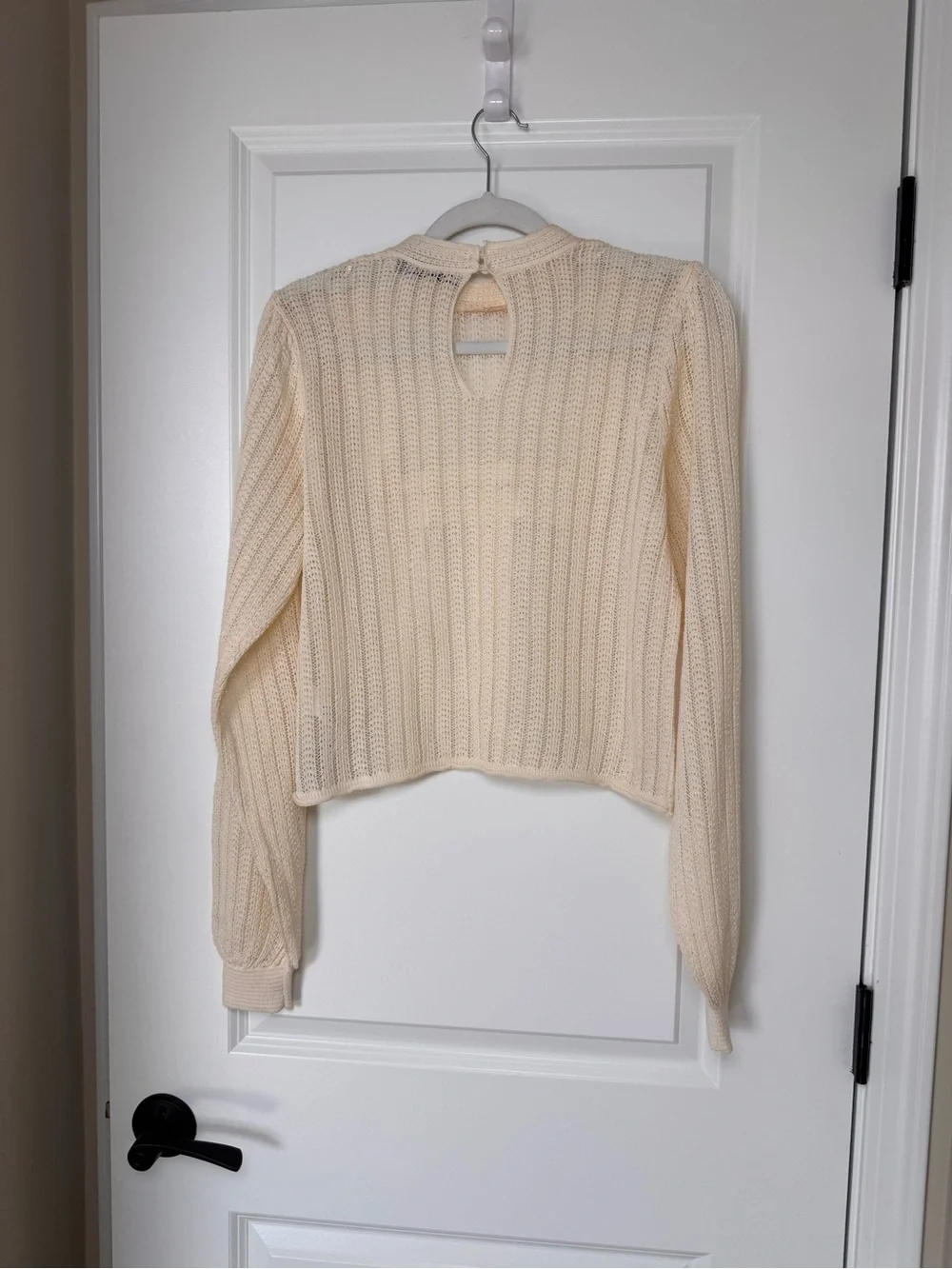 Zara Cream Crochet Knit Sweater with Lace Bib Detail